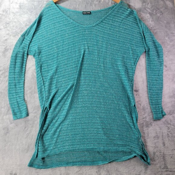 Wet Seal Womens Sheer Knit Tunic Top XL Green‎ Striped Lightweight Layering Y2K - Picture 1 of 10